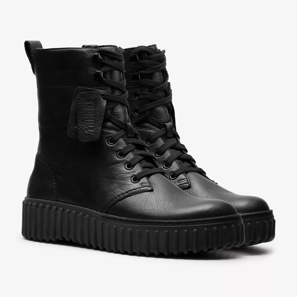 Clarks - Black Leather Lace-Up Boot with Side Zip