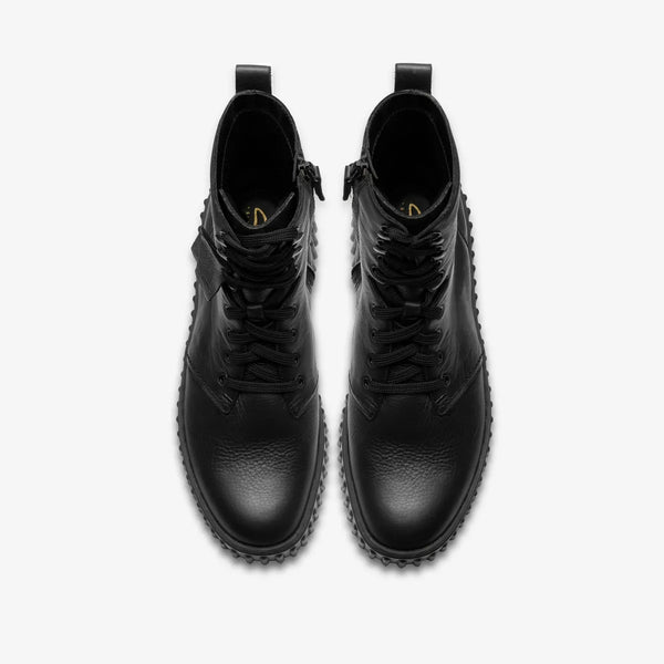 Clarks - Black Leather Lace-Up Boot with Side Zip