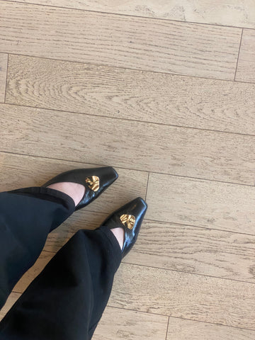 Intentionally Blank - Crinkle Patent Leather Flat in Black