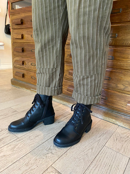 El Naturalista - Lace Up Leather Boot with Side Zipper in Black