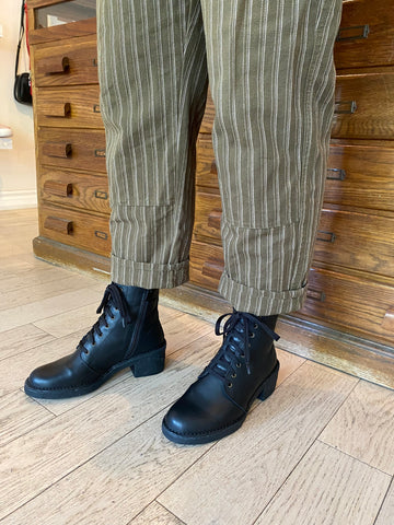 El Naturalista - Lace Up Leather Boot with Side Zipper in Black