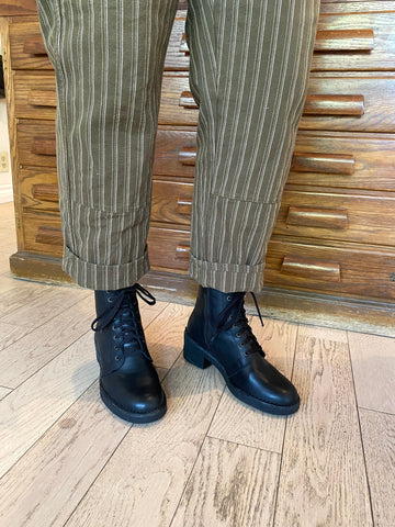 El Naturalista - Lace Up Leather Boot with Side Zipper in Black