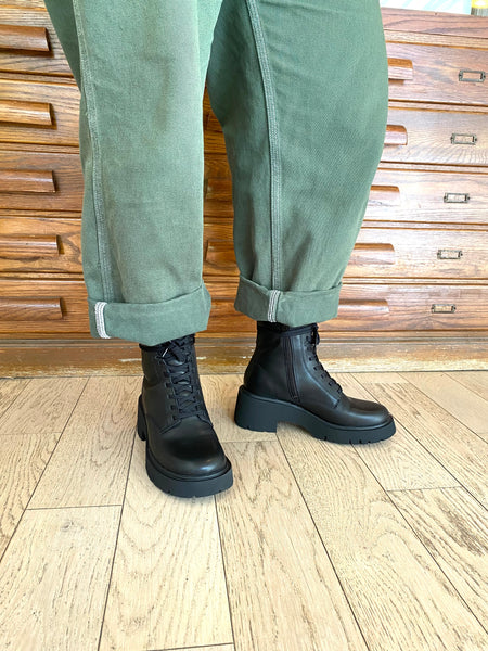 Camper -  Platform Lace Up Boot in Black Leather