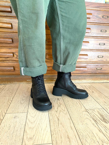 Camper -  Platform Lace Up Boot in Black Leather