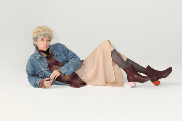 Camper - Twins Collection - Burgundy Leather Boot w/ Orange & Pink Heels