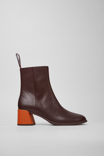 Camper - Twins Collection - Burgundy Leather Boot w/ Orange & Pink Heels