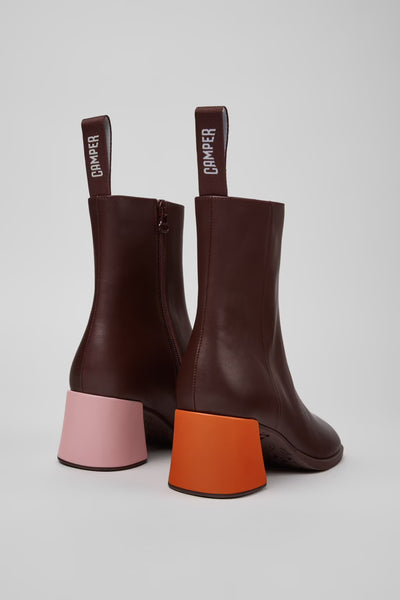 Camper - Twins Collection - Burgundy Leather Boot w/ Orange & Pink Heels