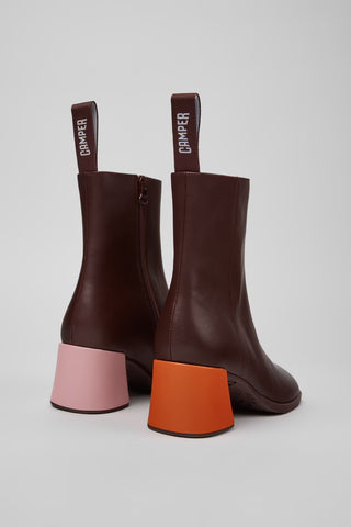 Camper - Twins Collection - Burgundy Leather Boot w/ Orange & Pink Heels