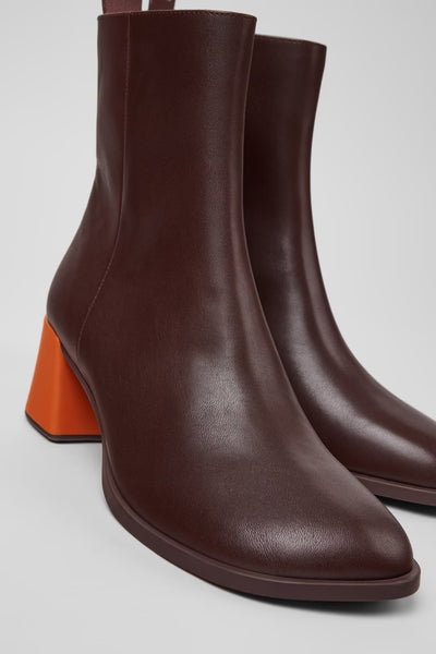 Camper - Twins Collection - Burgundy Leather Boot w/ Orange & Pink Heels