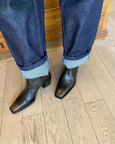 Vagabond Shoemakers - Curved Heeled Short Boot in Dark Brown Leather