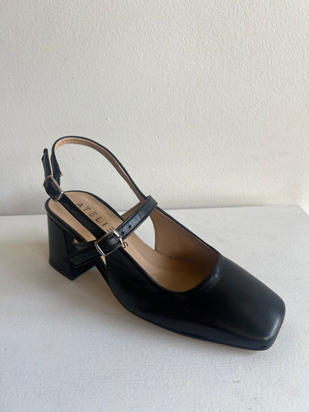 Ateliers - Slingback Block Heel in Black Leather