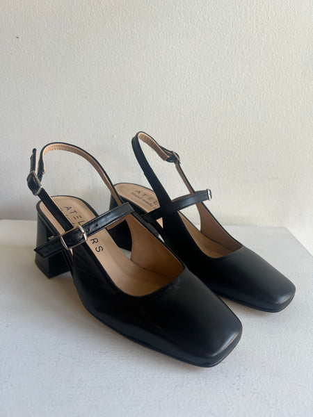 Ateliers - Slingback Block Heel in Black Leather
