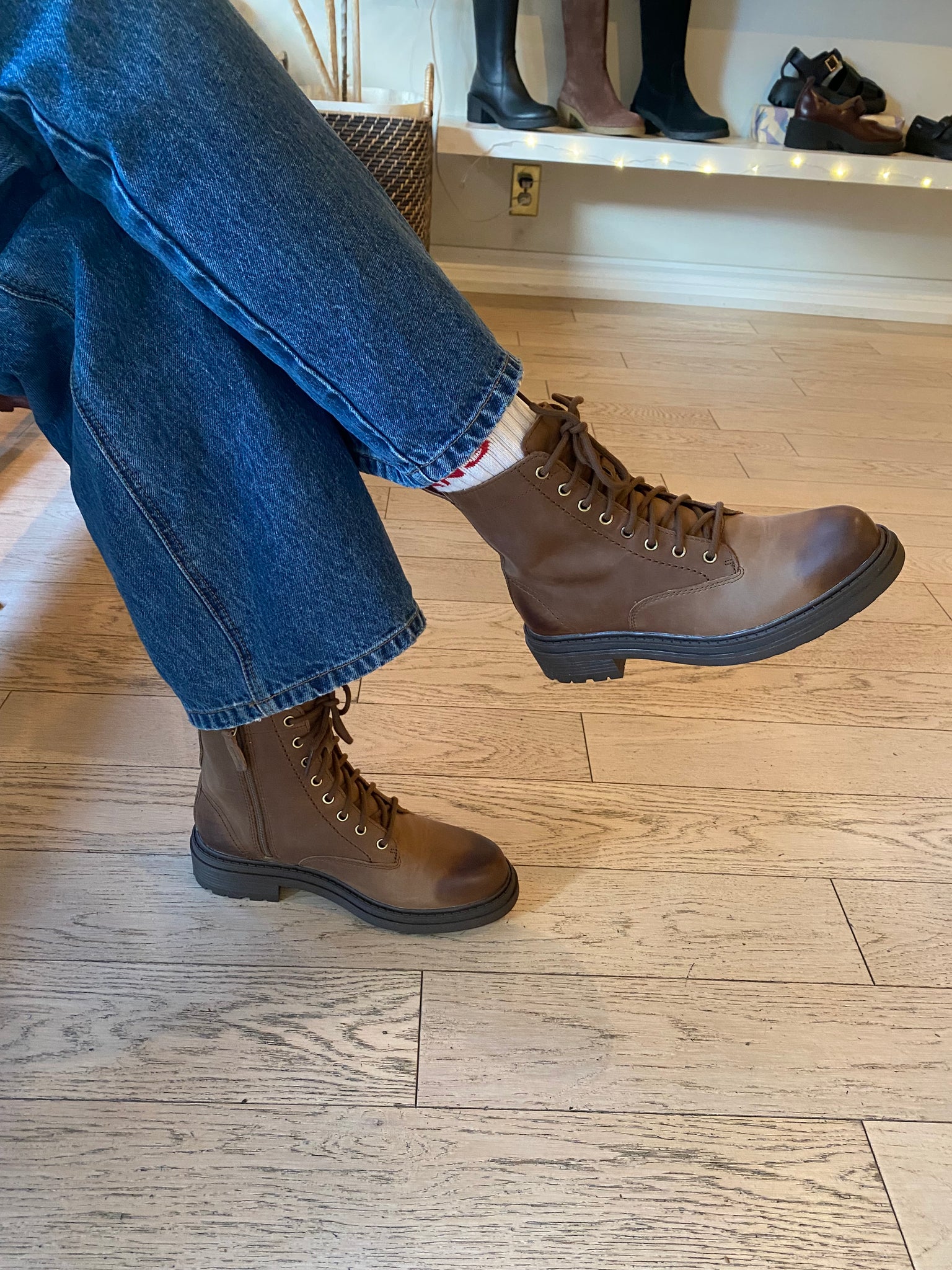 Clarks - Walnut Leather Lace-up Boot w/Side Zipper