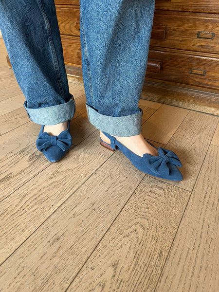 Ateliers - Slingback Flat with Bow in Blue Suede
