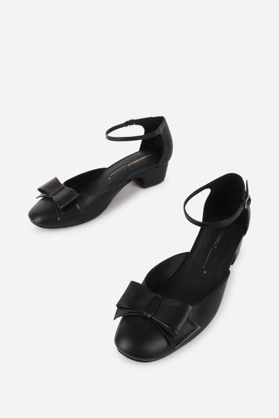 Intentionally Blank - Low Heel with Bow in Black Leather