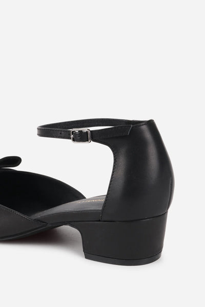 Intentionally Blank - Low Heel with Bow in Black Leather