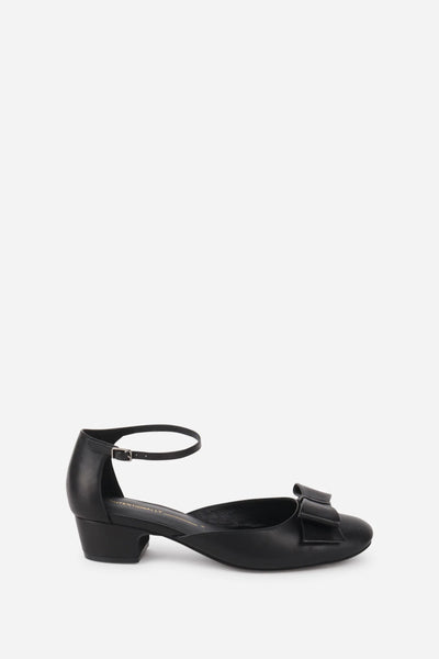 Intentionally Blank - Low Heel with Bow in Black Leather