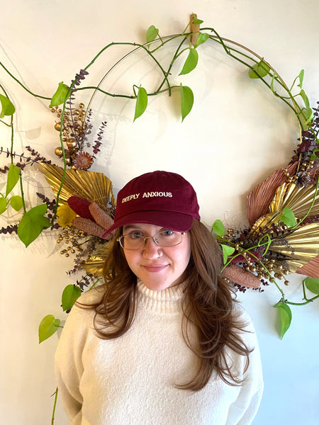 Intentionally Blank - DEEPLY ANXIOUS Ball Cap in Burgundy