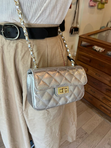 Marlon - Quilted Leather Crossbody in Silver