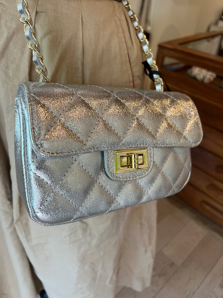 Marlon - Quilted Leather Crossbody in Silver