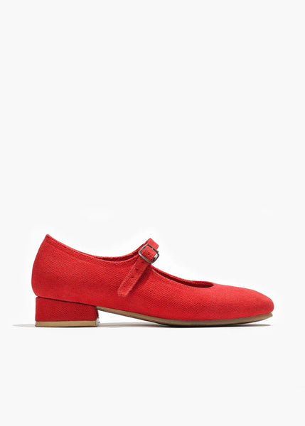 Small Lot - Heeled Mary Janes in Red Canvas