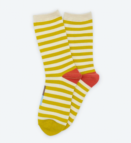 Hooray Sock Co - Mustard Striped Socks (Large)