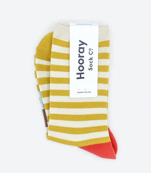 Hooray Sock Co - Mustard Striped Socks (Large)