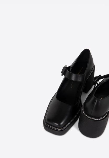 Intentionally Blank - Heeled Mary Jane in Black Leather