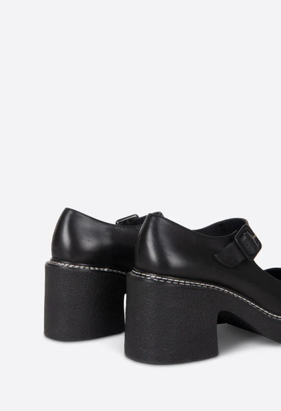 Intentionally Blank - Heeled Mary Jane in Black Leather