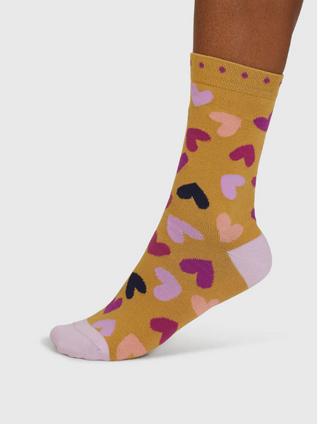 Thought - Organic Cotton Socks in Mustard Hearts