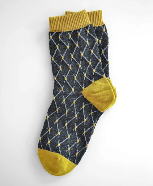 Hooray Sock Co - Textured Socks Gold/Black Lattice