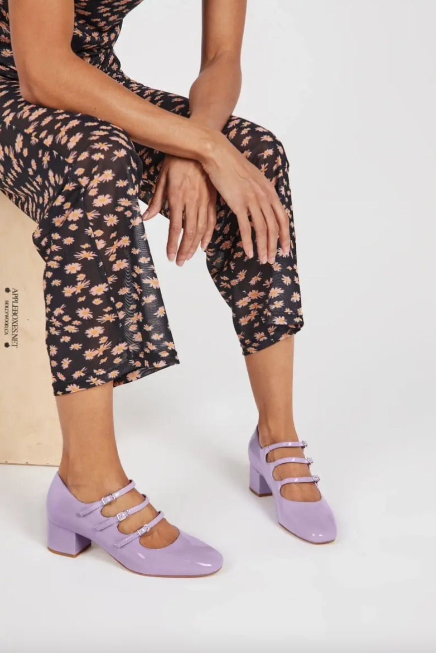 Intentionally Blank - Heeled Mary Jane in Lavender Patent Leather