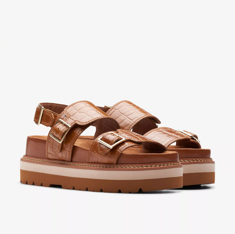 Clarks - Leather Platform Sandal in Tan