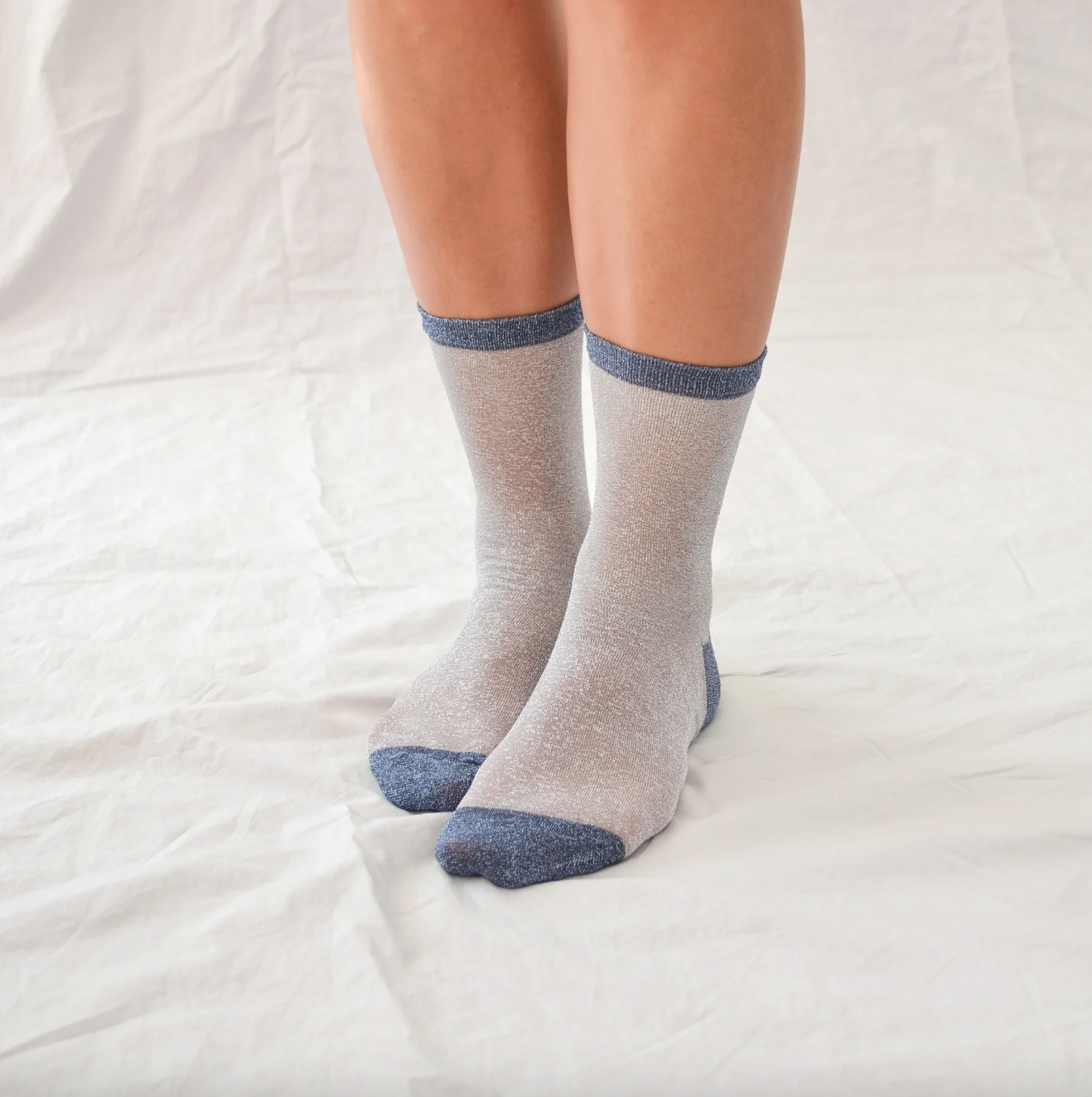 Hooray Sock Co - Sheer Shimmer Socks in Silver