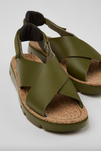 Camper - Cross-Strap Sandal in Green Leather