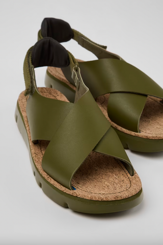 Camper - Cross-Strap Sandal in Green Leather