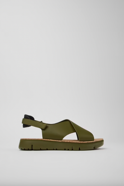 Camper - Cross-Strap Sandal in Green Leather