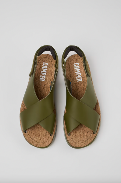 Camper - Cross-Strap Sandal in Green Leather