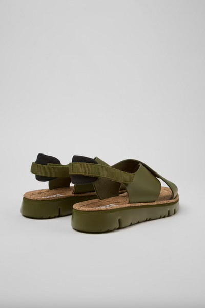Camper - Cross-Strap Sandal in Green Leather