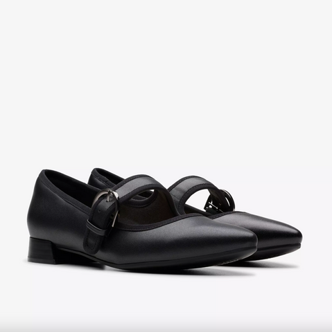 Clarks - Pointed Toe Mary Janes in Black Leather