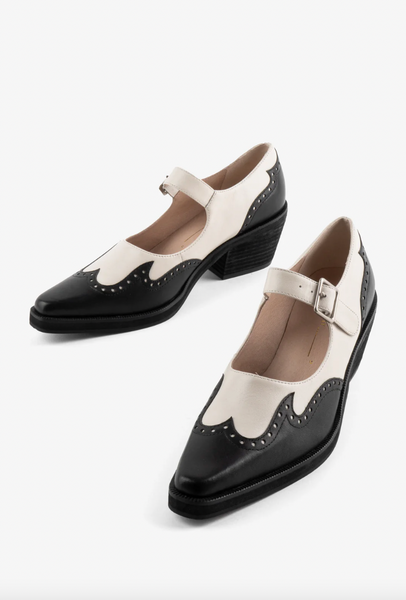 Intentionally Blank - Heeled Mary Janes in Black & White