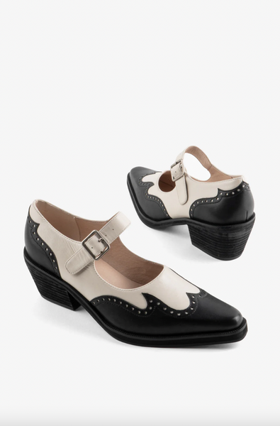 Intentionally Blank - Heeled Mary Janes in Black & White