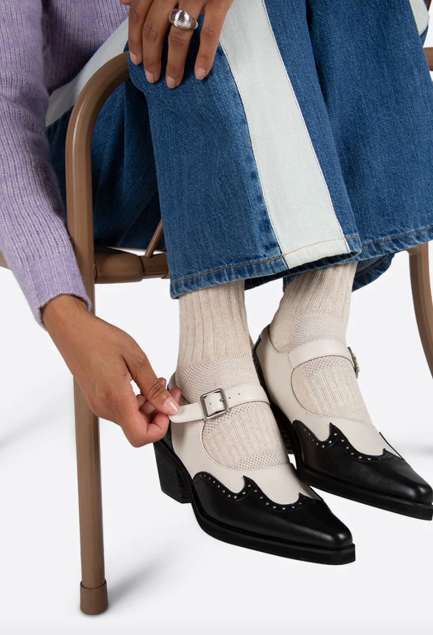 Intentionally Blank - Heeled Mary Janes in Black & White