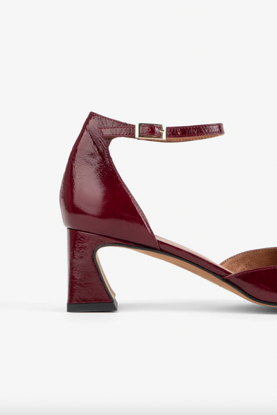 Intentionally Blank - Flared Heel with Ankle Strap in Merlot