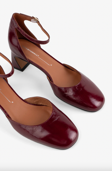 Intentionally Blank - Flared Heel with Ankle Strap in Merlot