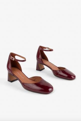 Intentionally Blank - Flared Heel with Ankle Strap in Merlot