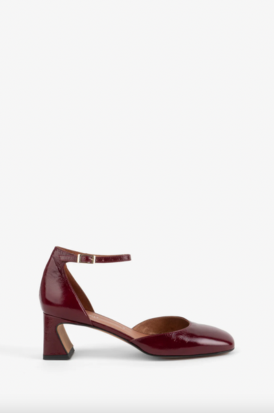 Intentionally Blank - Flared Heel with Ankle Strap in Merlot