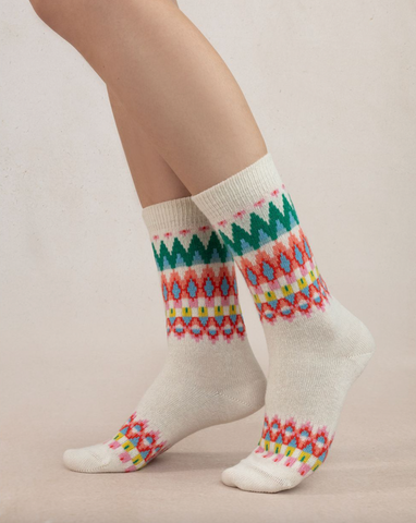 Bleuforet - Cashmere Jacquard Socks in Off White