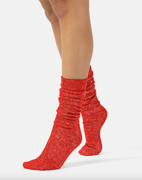 Cette - Ribbed Glitter Knee Highs in Red