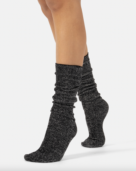 Cette - Ribbed Glitter Knee Highs in Black